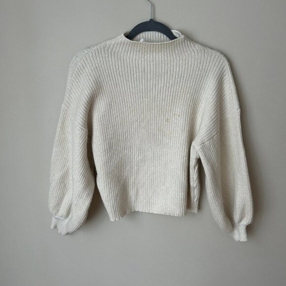 Line & Dot Off White Funnel Neckline Long Sleeve Chunky Knit Sweater Size Medium - Picture 2 of 8